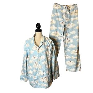 Vtg Nick & Nora Womens Pajama Set Sleepwear Cotton Target Dog Print L Flannel